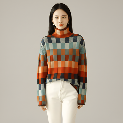 Women's Long Sleeve Turtleneck Sweater Geometric Pattern Pullover