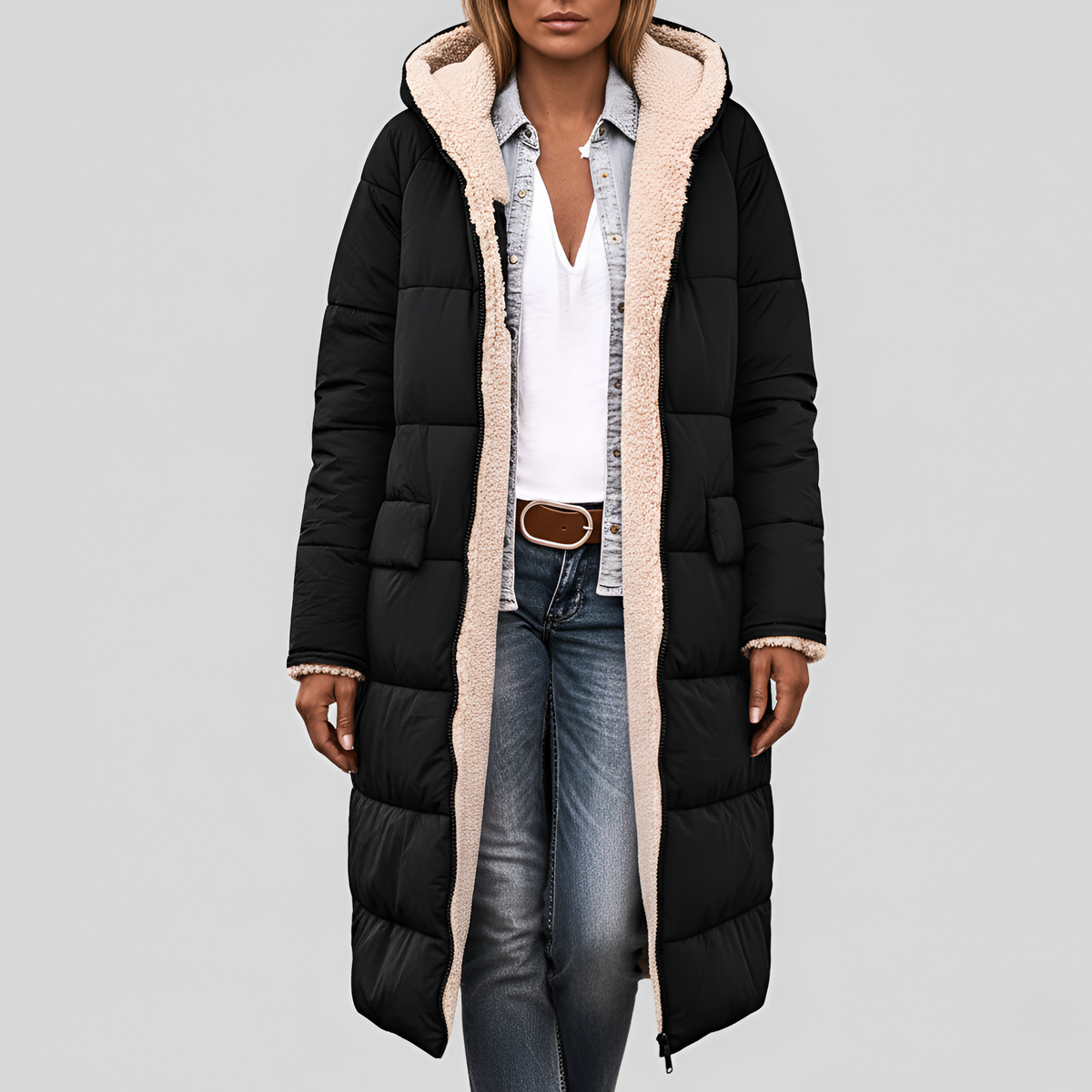 Women's Hooded Winter Coat Faux Fur Lined Insulated Jacket