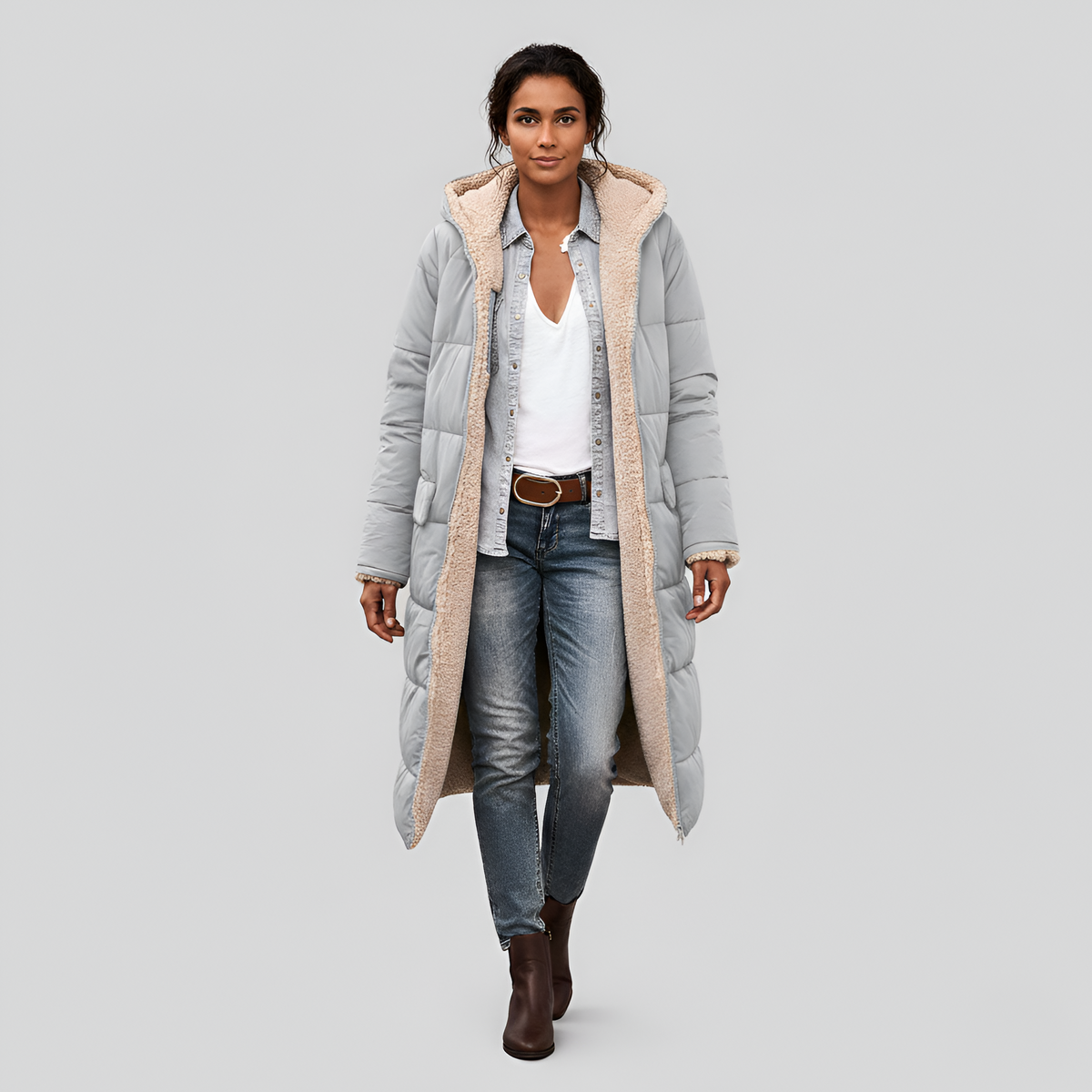 Women's Hooded Winter Coat Faux Fur Lined Insulated Jacket