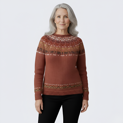 Women's Wool Crew Neck Sweater Fair Isle Pattern