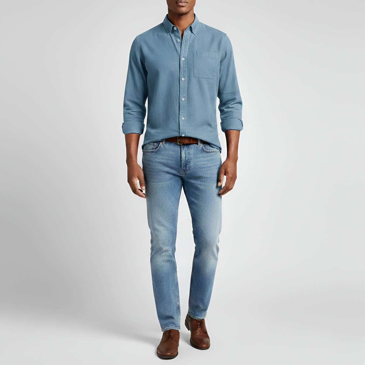 Men's Cotton Long Sleeve Button-Down Shirt Casual Fit