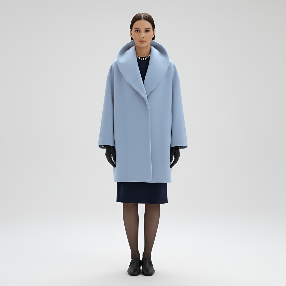 Women's Wool Blend Midi Coat Shawl Collar Winter