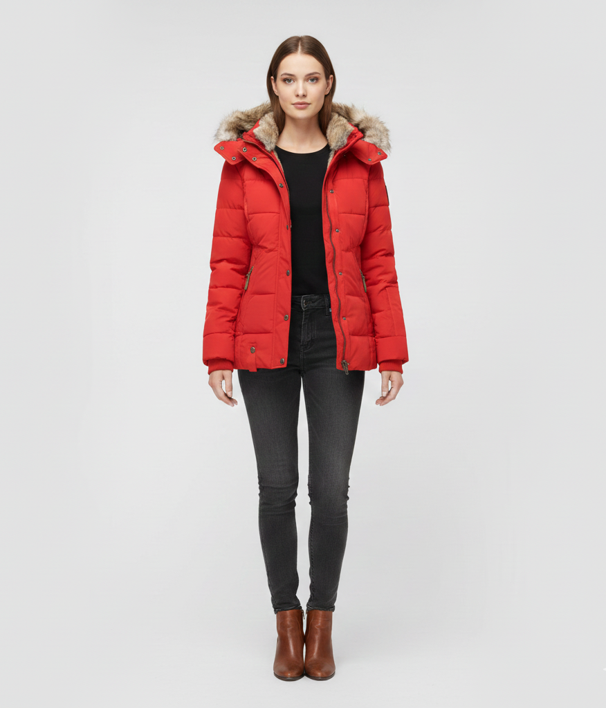 Women's Insulated Quilted Coat Hooded Faux Fur Trim