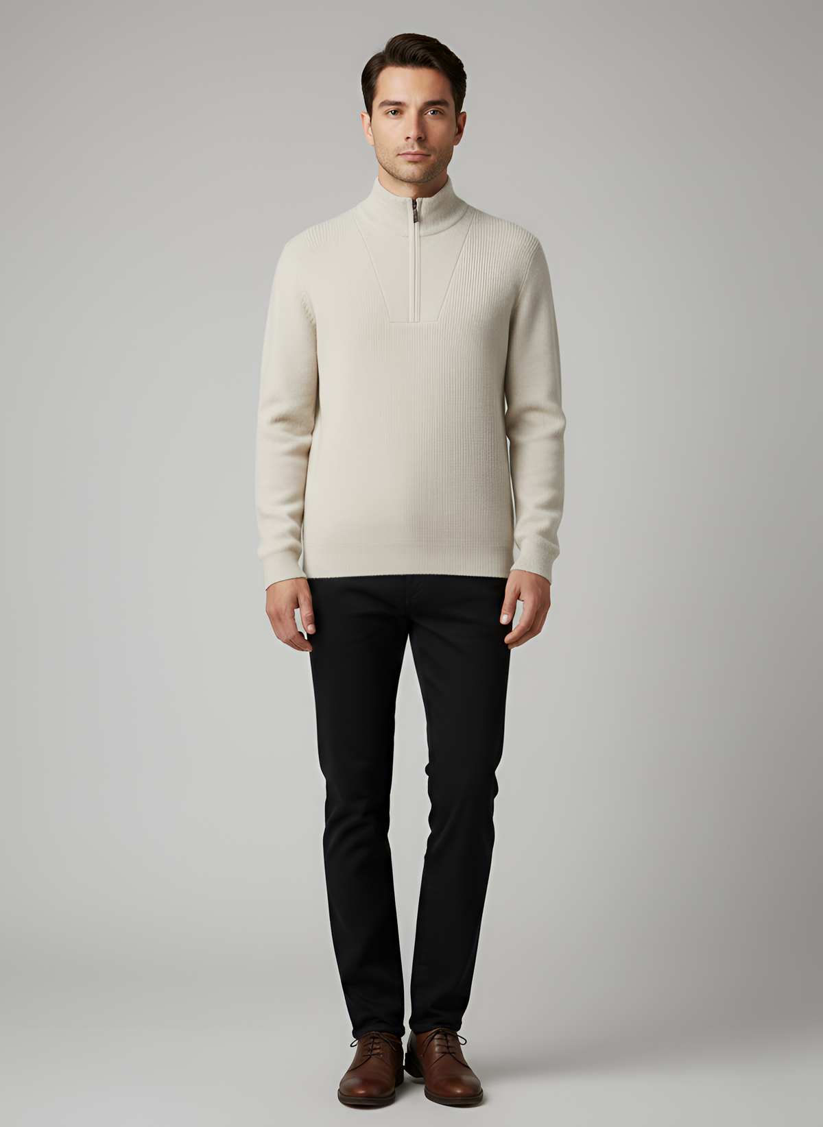 Men's Knit Pullover Sweater Half Zip Stand Collar