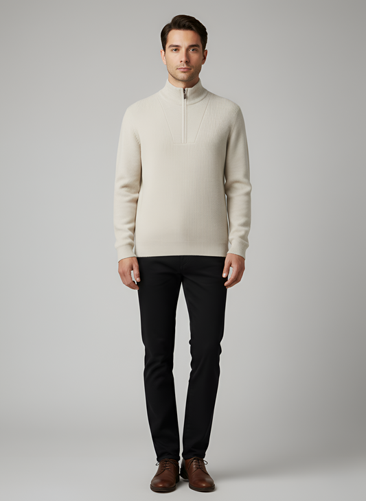 Men's Knit Pullover Sweater Half Zip Stand Collar