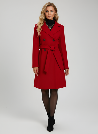 Women's Double Breasted Wool Coat Long Belted Winter