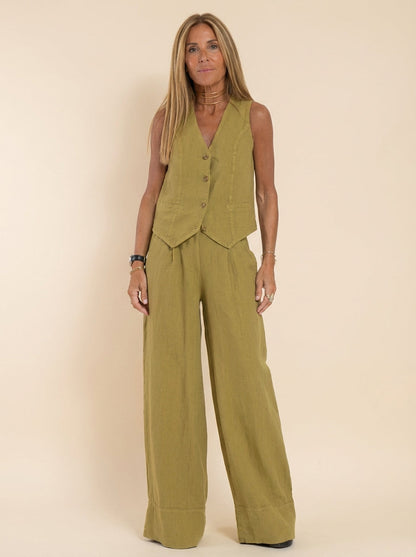 Linen Vest And Trousers Set Wide Leg