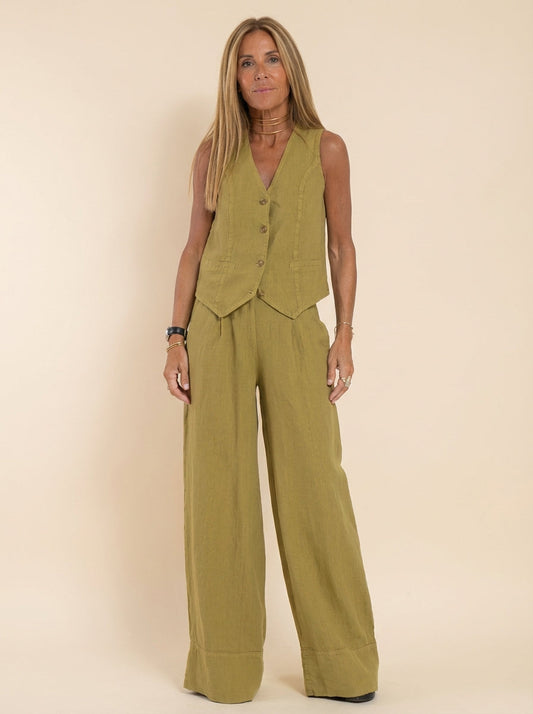 Linen Vest And Trousers Set Wide Leg
