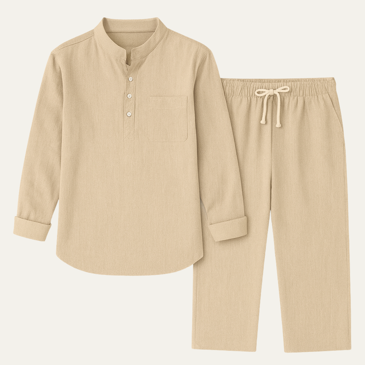 Men's Casual Long Sleeve Shirt And Relaxed Linen Trousers Lightweight