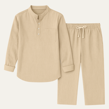 Men's Casual Long Sleeve Shirt And Relaxed Linen Trousers Lightweight
