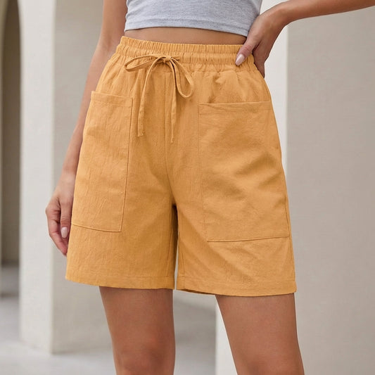 Relaxed Fit Shorts Drawstring Waist Textured Cotton