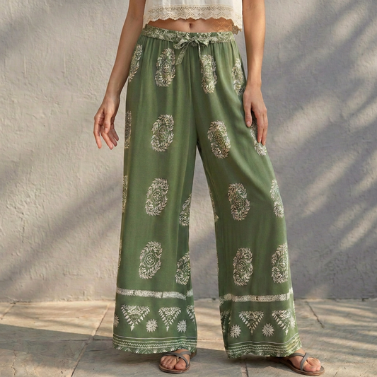 Women's Wide Leg Floral Pants Ankle Length