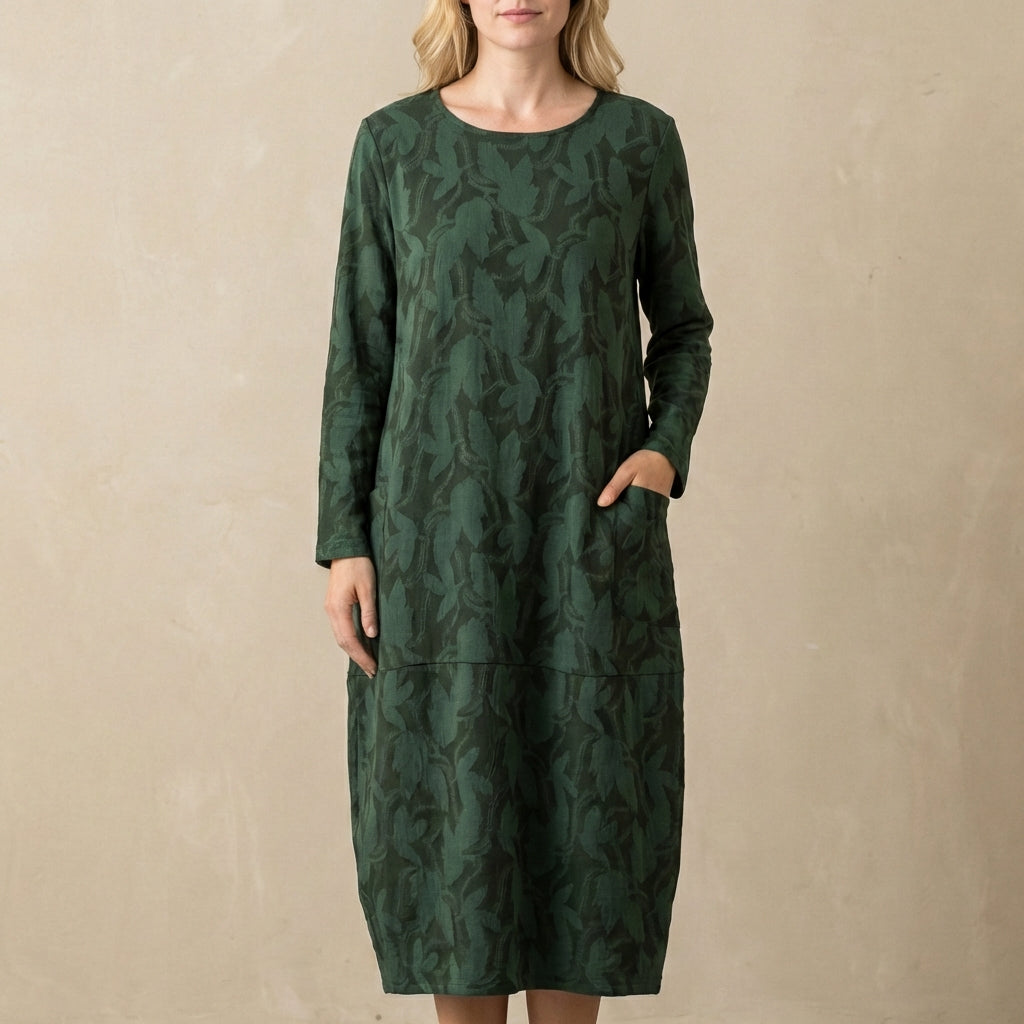 Women's Relaxed Fit Maxi Dress Textured Pattern Patch Pockets