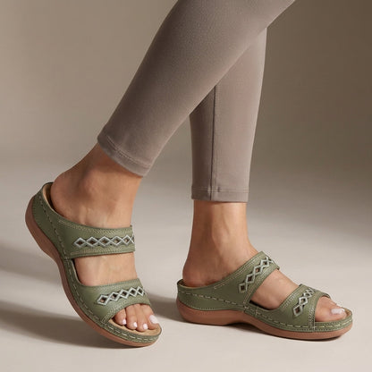 Hershey Women's Comfort Sandals Slip-On Leather Brown
