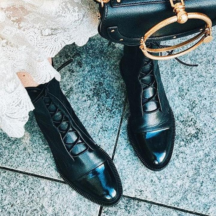 Women's Ankle Boots Lace Up Flat Heel