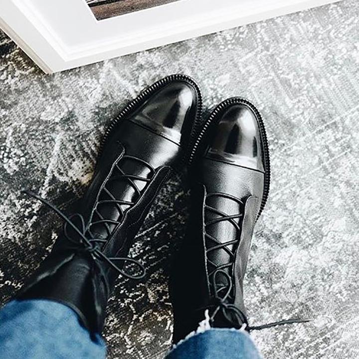 Women's Ankle Boots Lace Up Flat Heel
