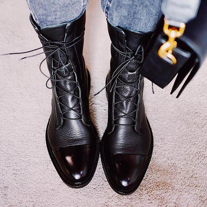 Women's Ankle Boots Lace Up Flat Heel