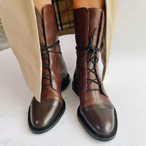 Women's Ankle Boots Lace Up Flat Heel