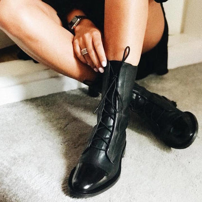 Women's Ankle Boots Lace Up Flat Heel
