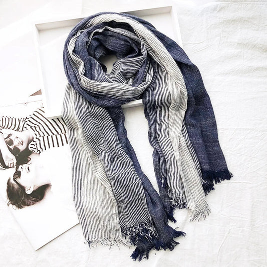 Cotton Linen Blend Scarf Lightweight Beige