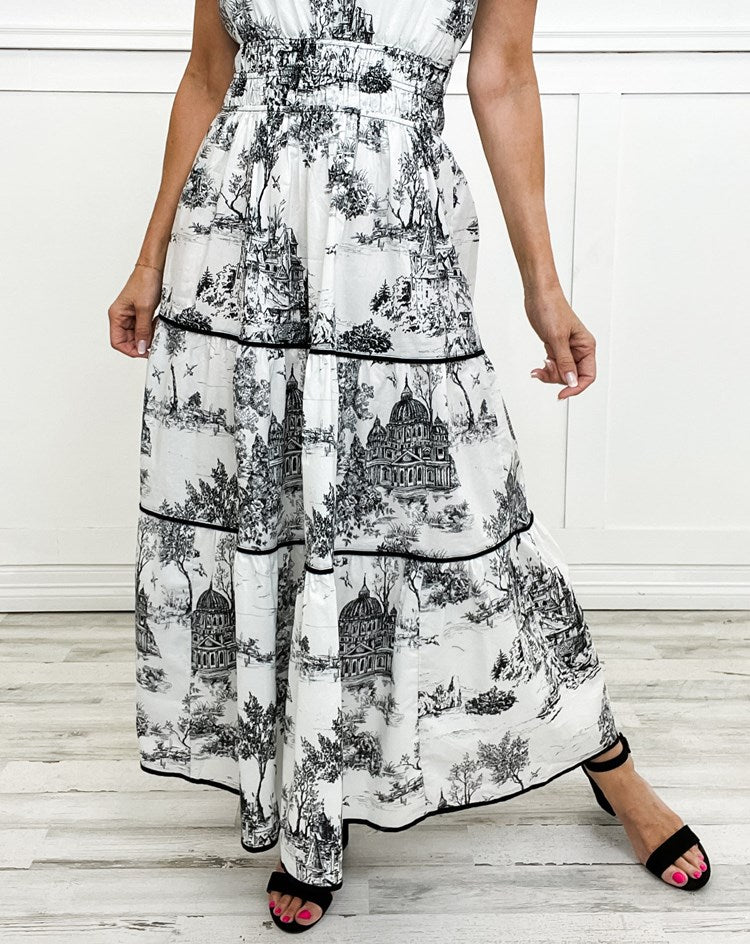 Women's Maxi Dress Toile Print Tiered