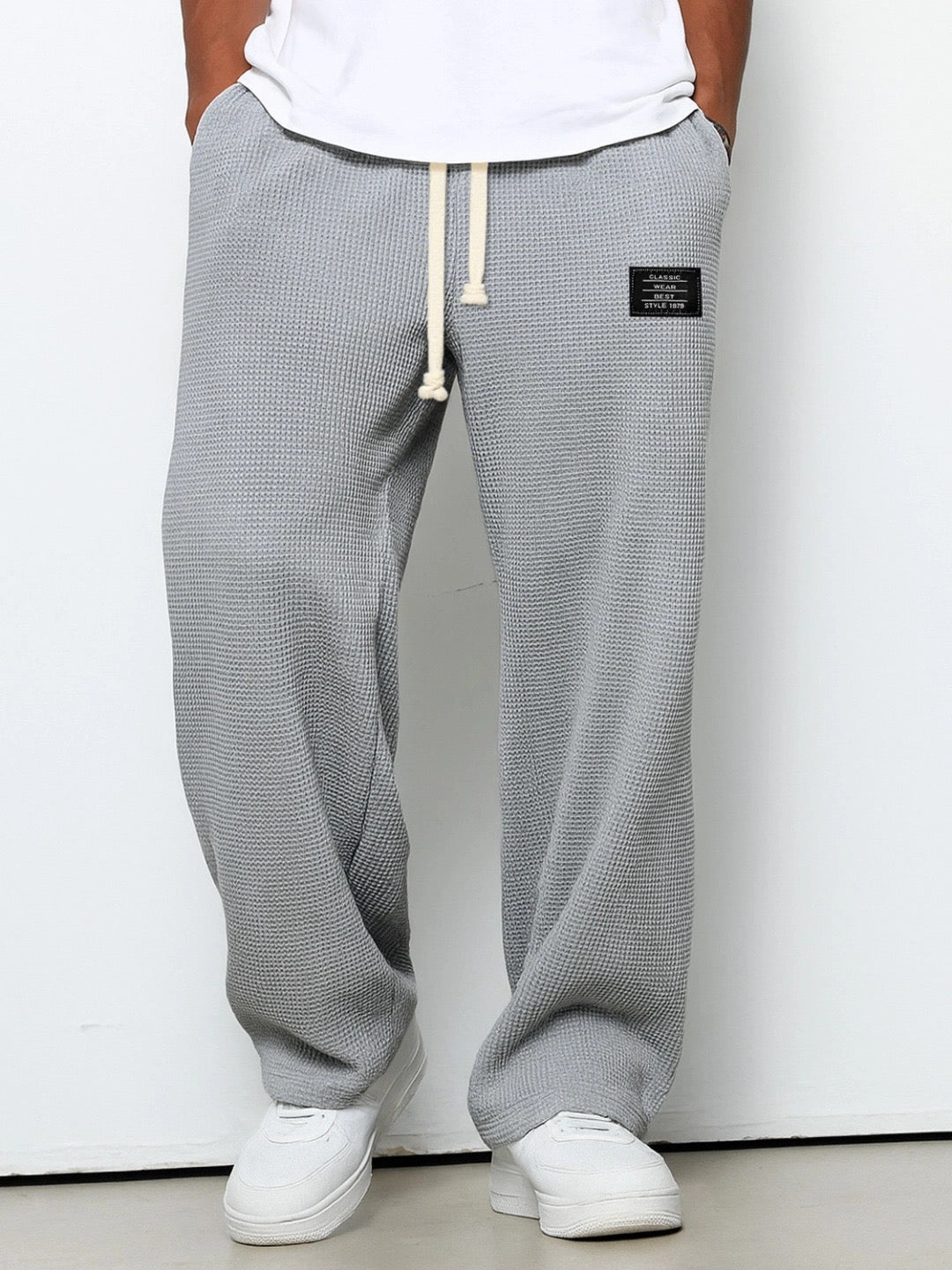 Men's Waffle Pants Drawstring Wide Leg Cotton