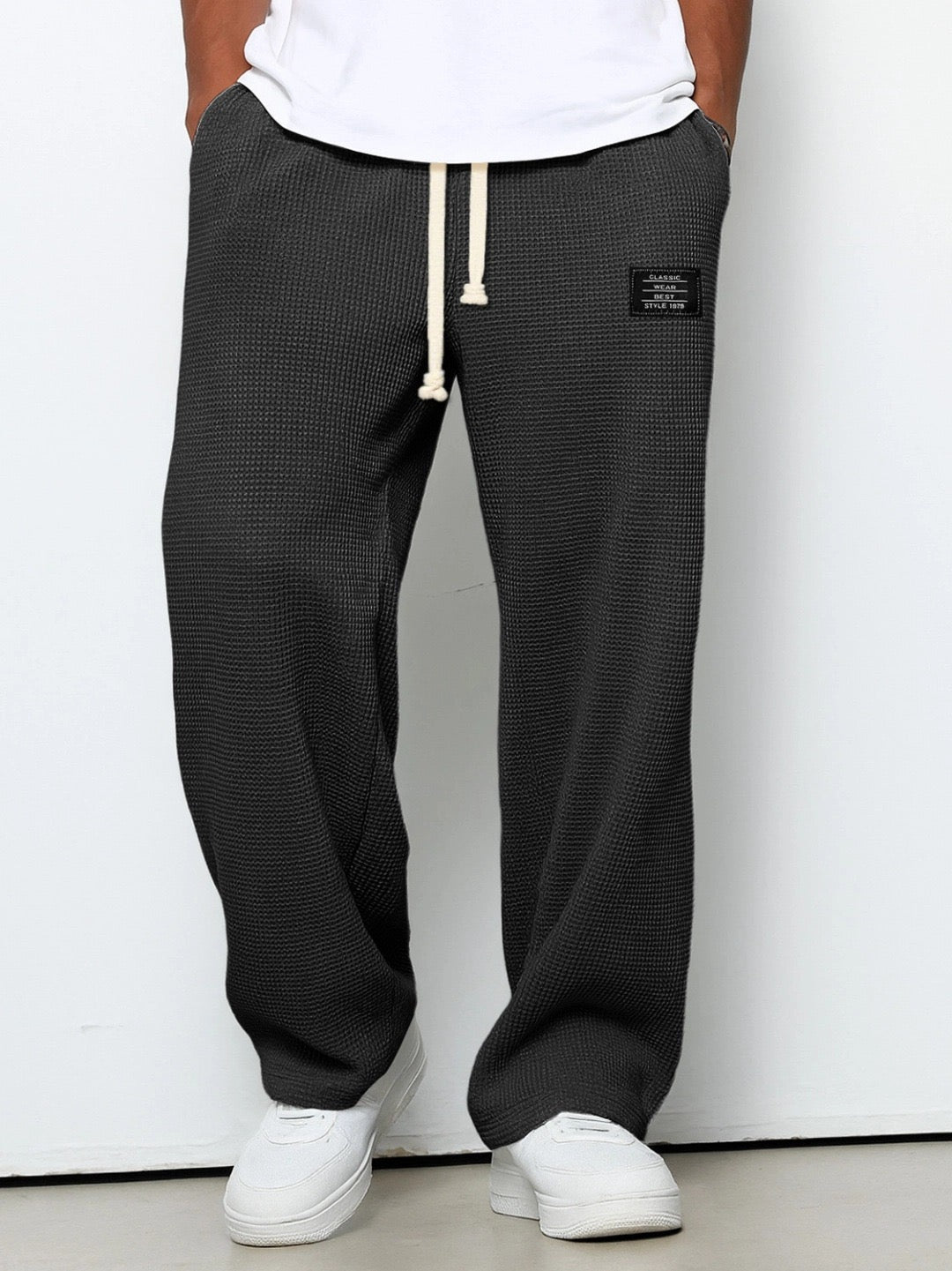 Men's Waffle Pants Drawstring Wide Leg Cotton