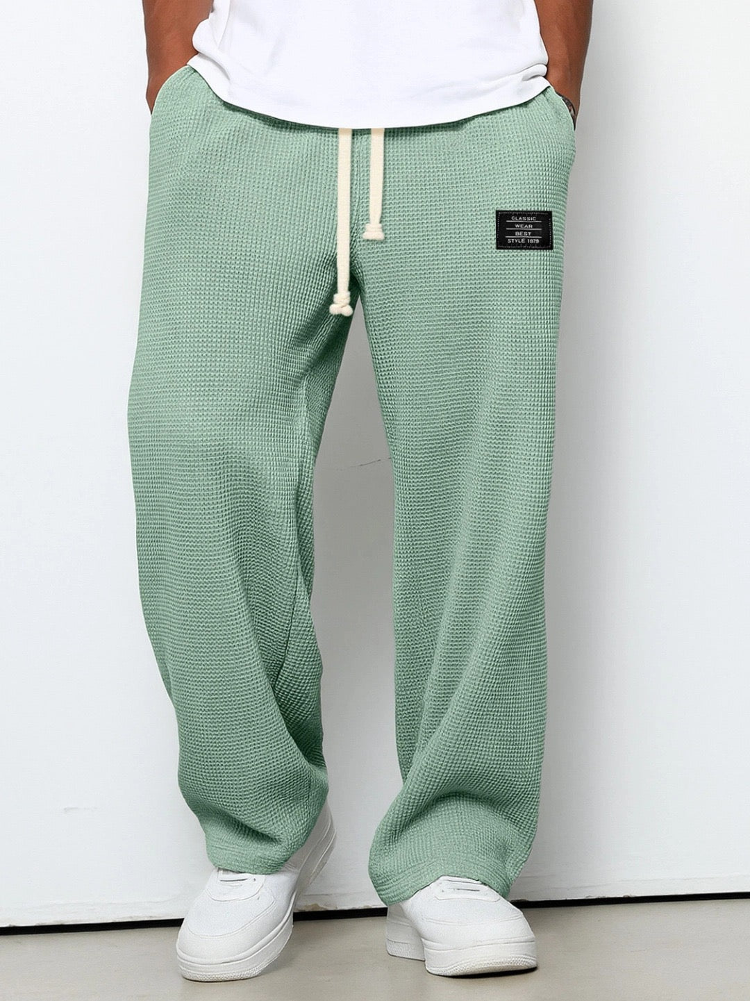 Men's Waffle Pants Drawstring Wide Leg Cotton