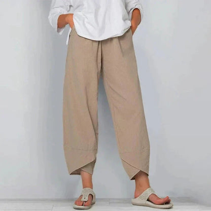 Women's Cropped Wide Leg Pants Elastic Waistband Side Pockets