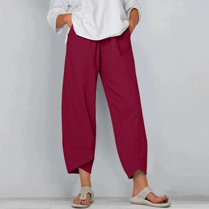 Women's Cropped Wide Leg Pants Elastic Waistband Side Pockets