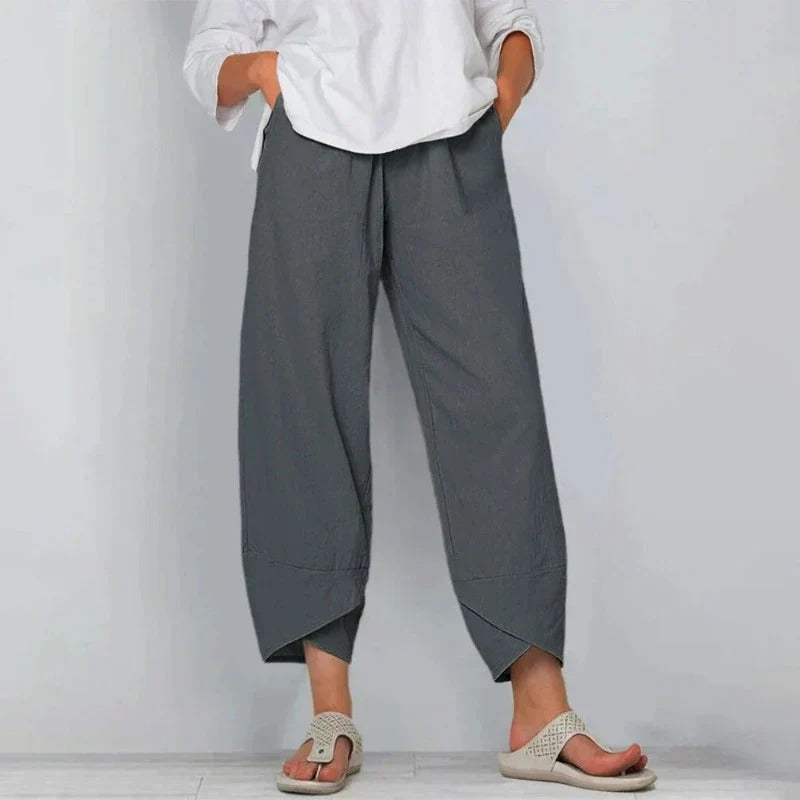 Women's Cropped Wide Leg Pants Elastic Waistband Side Pockets