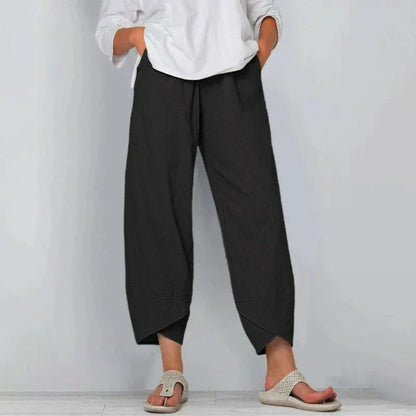 Women's Cropped Wide Leg Pants Elastic Waistband Side Pockets