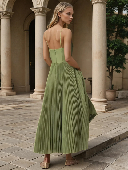 Women's Pleated Maxi Dress Strappy Skirt