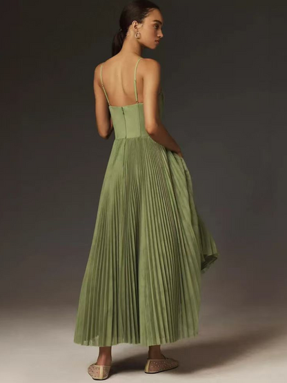 Women's Pleated Maxi Dress Strappy Skirt