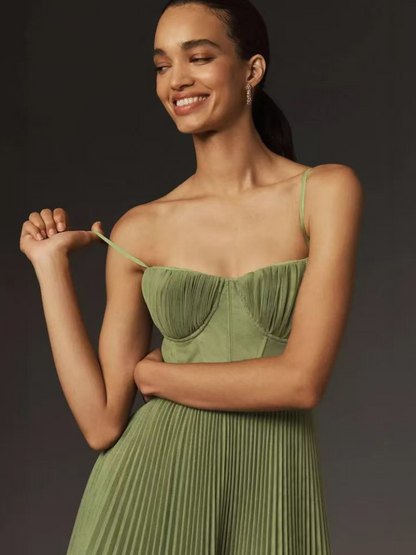 Women's Pleated Maxi Dress Strappy Skirt