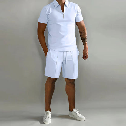 Men's Polo Shorts Set Zip Up Two Piece