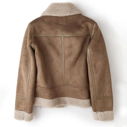 Women's Leather Jacket Sherpa Lined Winter Brown