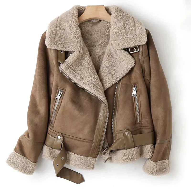 Women's Leather Jacket Sherpa Lined Winter Brown