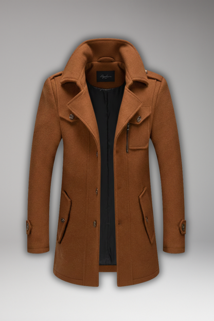 Men's Wool Blend Overcoat Zipper Button Closure