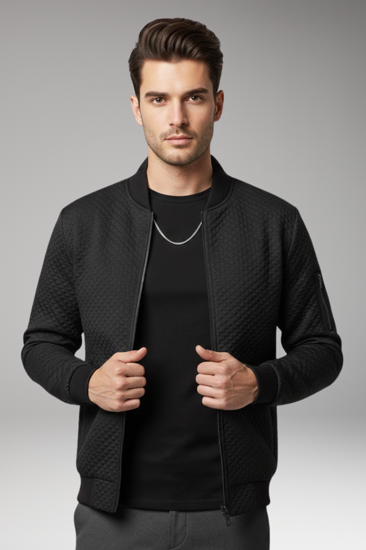 Men's Flight Jacket Jacquard Zip Black