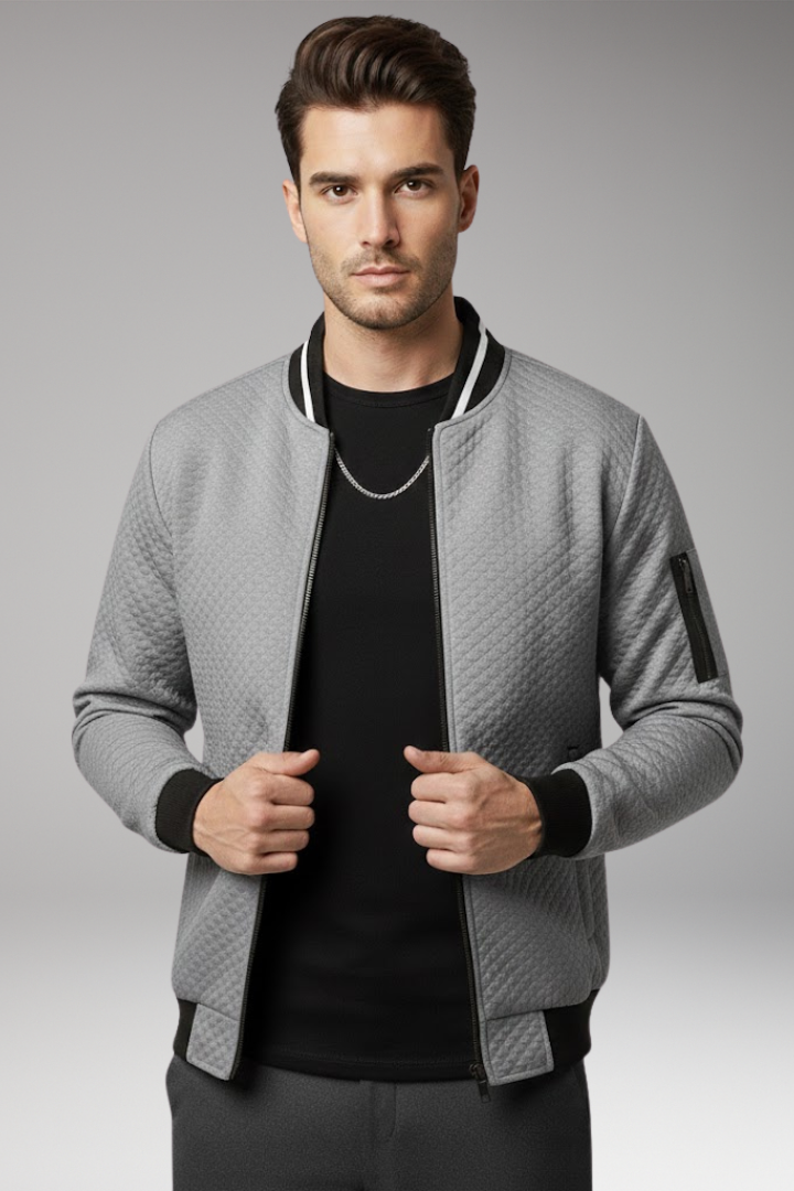 Men's Flight Jacket Jacquard Zip Black