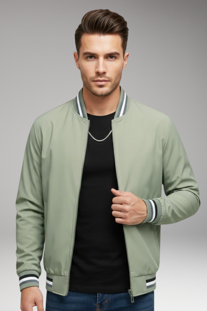 Men's Flight Jacket Zipper Ribbed Sleeves