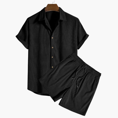 Men's Corduroy Shorts Set Short Sleeve Shirt
