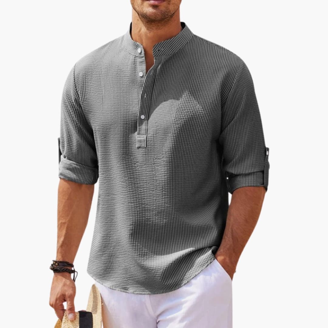 Men's Henley Shirt Button Front Rolled Sleeves
