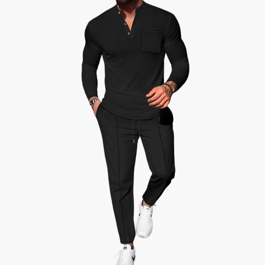 Men's Long Sleeve Henley And Pants Set