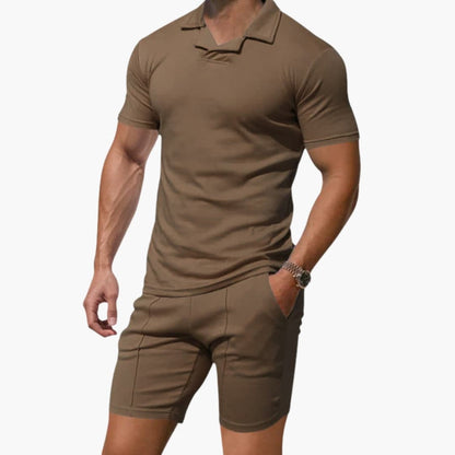 Men's Two-Piece Set High Collar and Drawstring Shorts