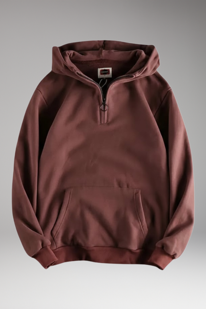 Men's Half-Zip Hoodie Cotton Front Pocket Black