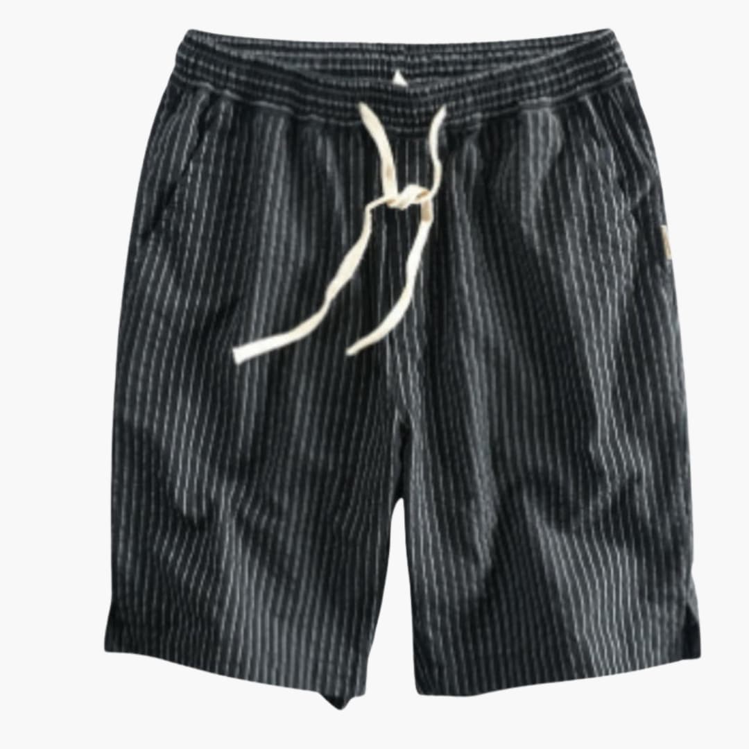 Men's Striped Knee-Length Shorts Elastic Waistband