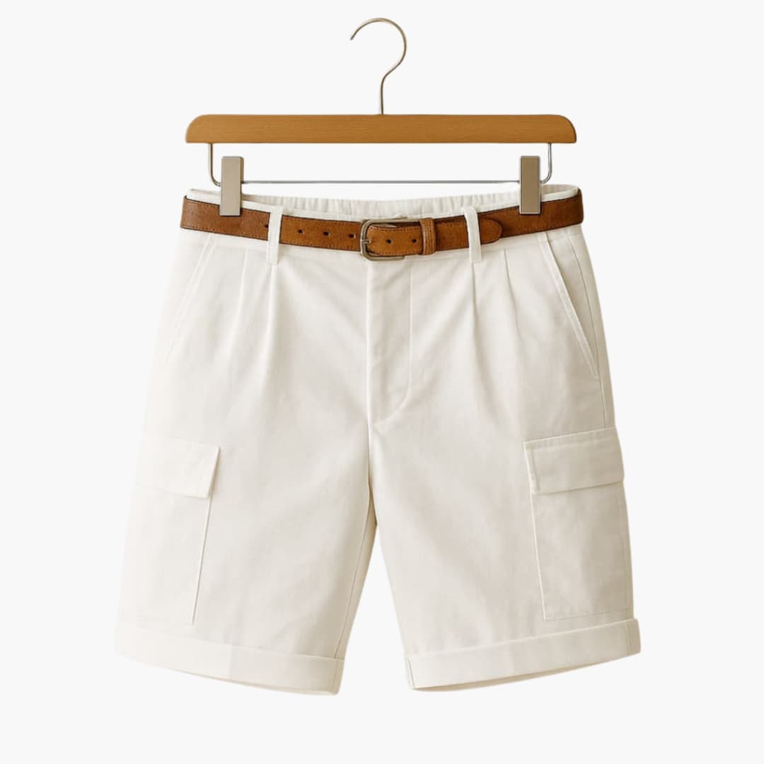 Men's Linen Cargo Shorts Pleated Beige