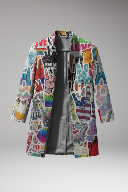 Men's Open Front Printed Long Coat